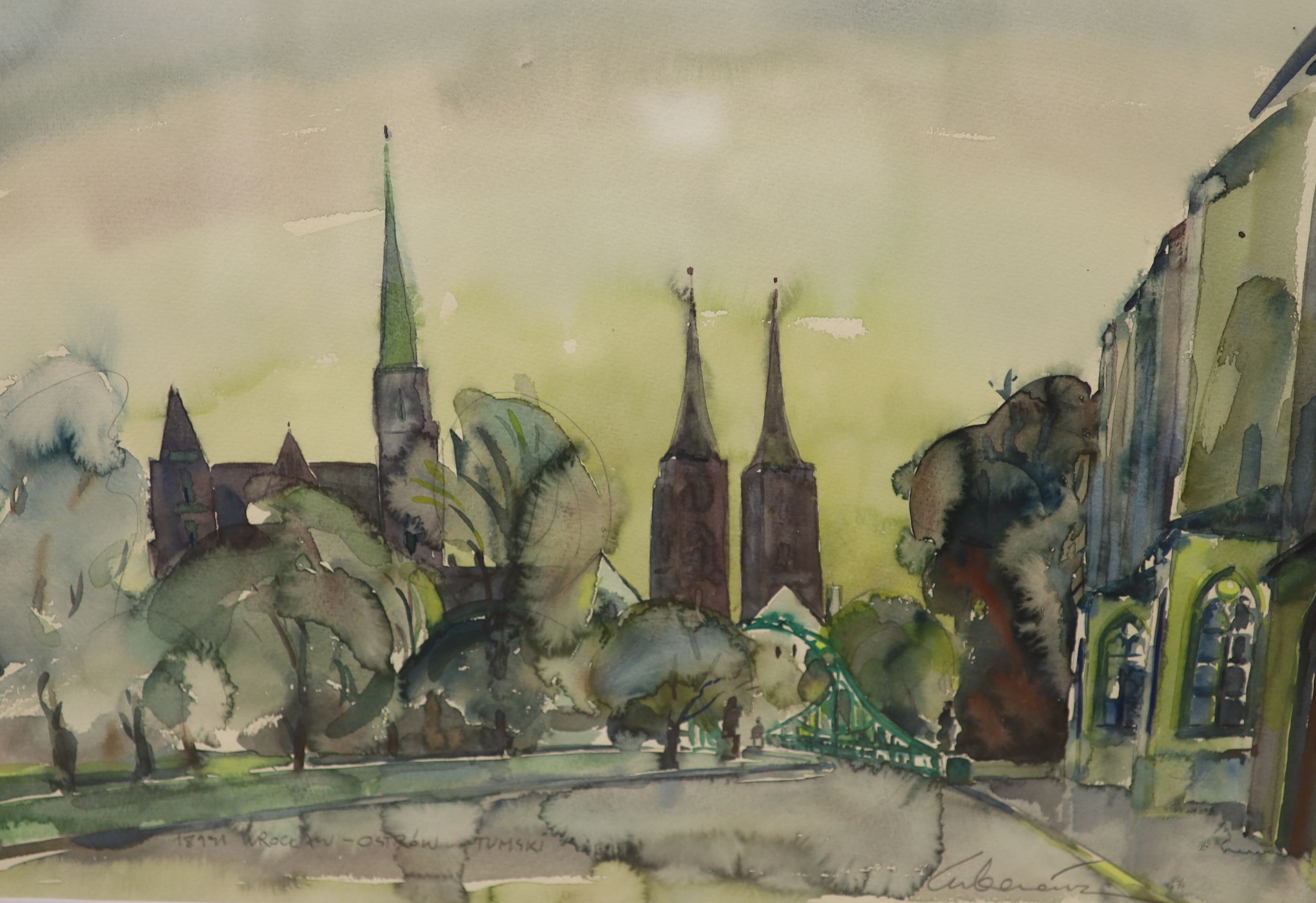 Polish School, two watercolours, Studies of churches, indistinctly signed, 41 x 58cm and 45 x 70cm